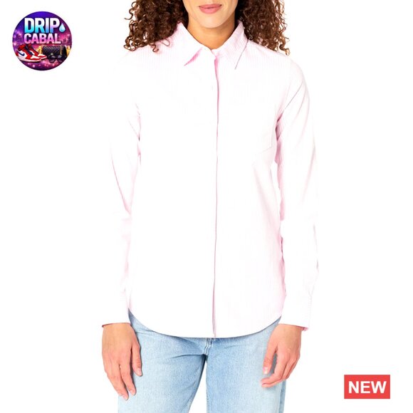 Tops - Long Sleeve Button Down Stretch Oxford Shirt Classic Preppy Chic Office Wear